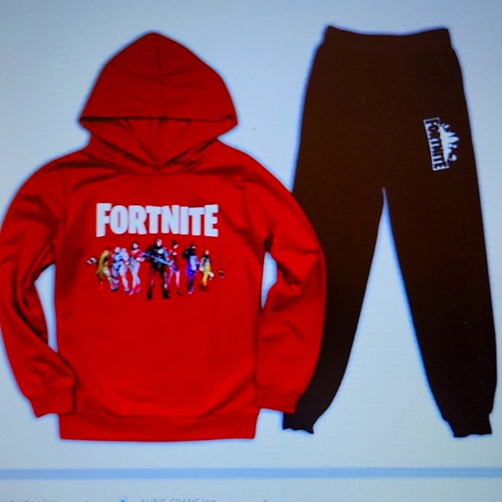 Fortnite Hoodie Sweatpants red black 2 piece tracksuit unisex children XXL New…